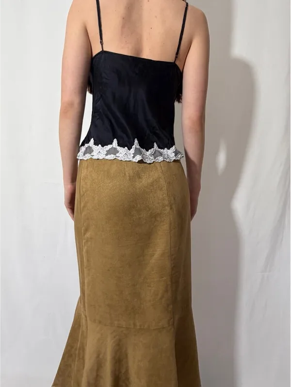 Josephine Chaus Tan Faux Suede Vintage Fall Midi/Maxi Cargo Skirt - Image 6