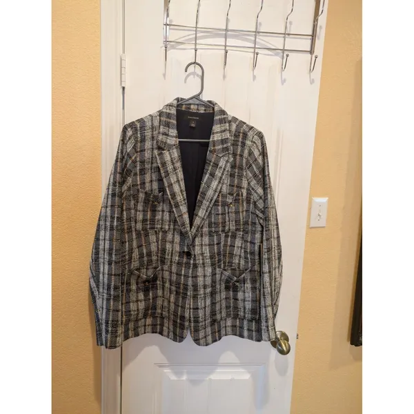 Halogen Blazer Womens XL Multicolor Plaid Tweed Single Breasted One Button - Image 4