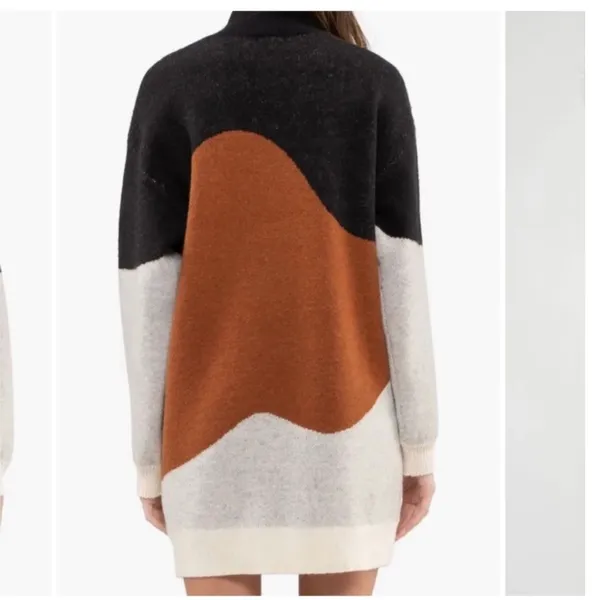 Blu Pepper Sweater Dress Small‎ Knit Long Sleeve Pullover Mock Neck Color Block - Image 2