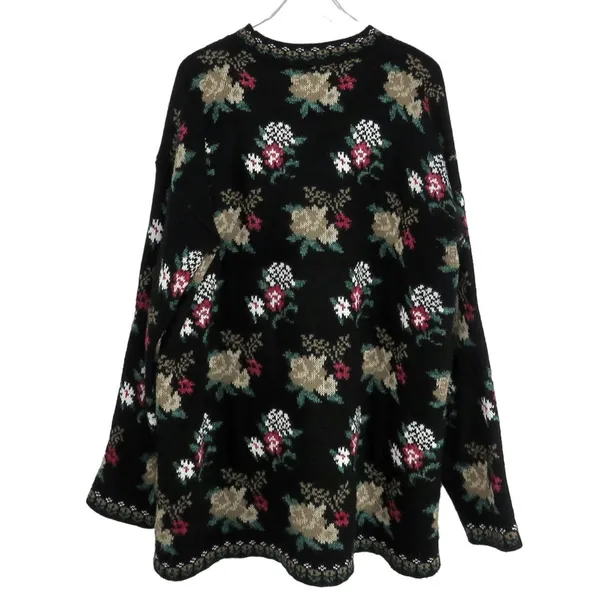 Dana Scott 1980s Vintage Sweater Black Floral Grandmacore Knit Large Retro - Image 3