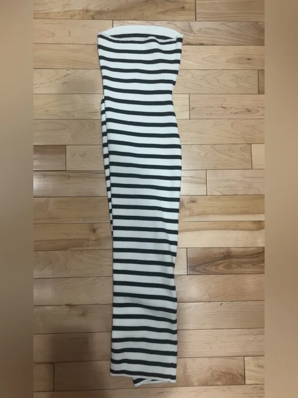 Lulu’S Trend-Worthy White Striped Ribbed Cutout Strapless Midi Dress - Image 7