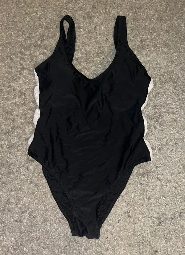 Black with White Bows Bathing Suit One Piece - Image 2