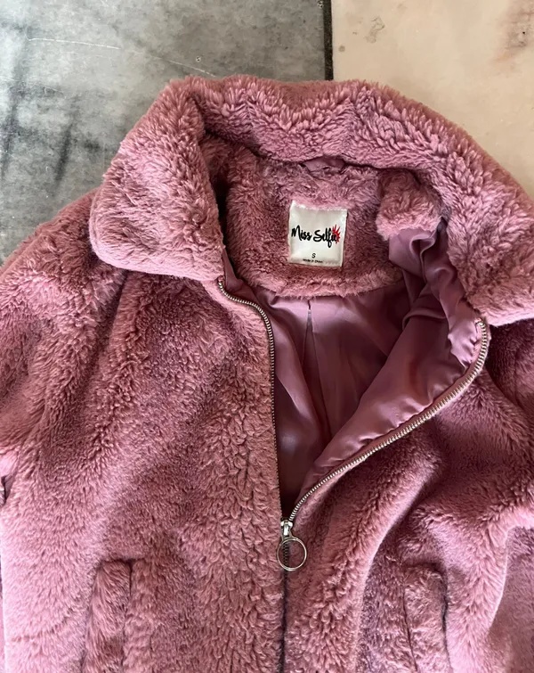 Miss Selfie Faux Fur Jacket Pink - Image 3