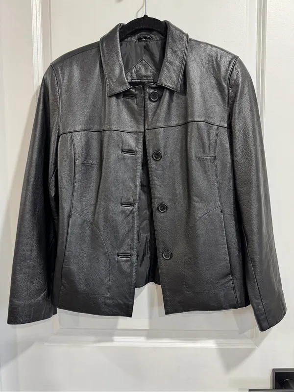 Outbrook Vintage Black Genuine Leather Jacket Small Nappa Moto Tailored Coat - Image 2