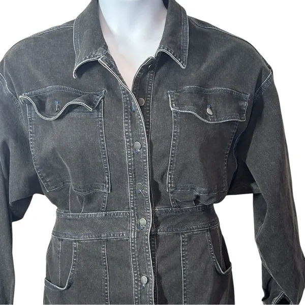 Vintage Free People Black Denim Mini Dress Medium - Image 6