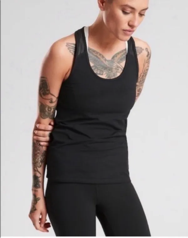 Athleta black bakasana racer back tank top. Mesh back - Image 2