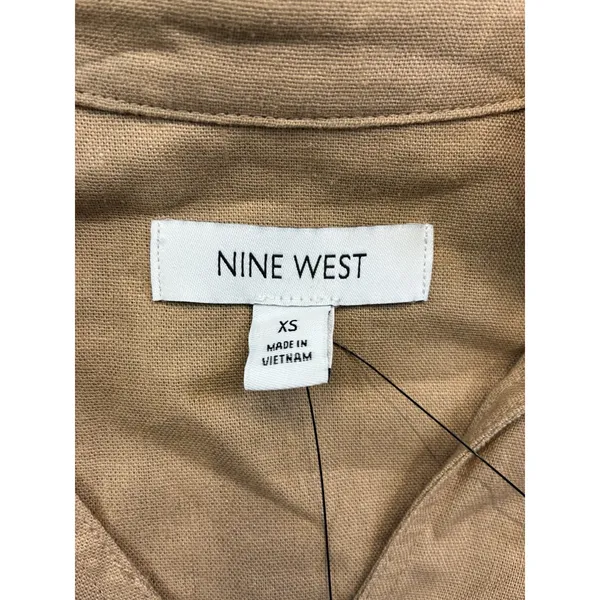 Nine West Women's Linen Blend Cropped Utility Shirt‎ Short Sleeves Khaki Size XS - Image 2