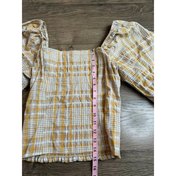 EUC Womens Maeve Anthropologie Square Neck Plaid Blouse puff‎ sleeve size M - Image 5