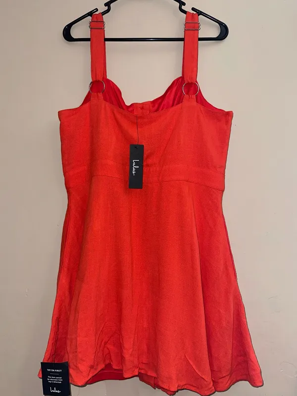 Lulus Sunny Personality Red Orange Button-Up Mini Dress With Pockets - Image 4