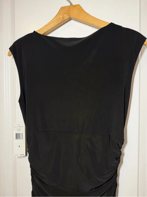 Ralph Lauren Black Draped Ruched Sheath Midi Dress Wedding Guest Date Night - Image 7