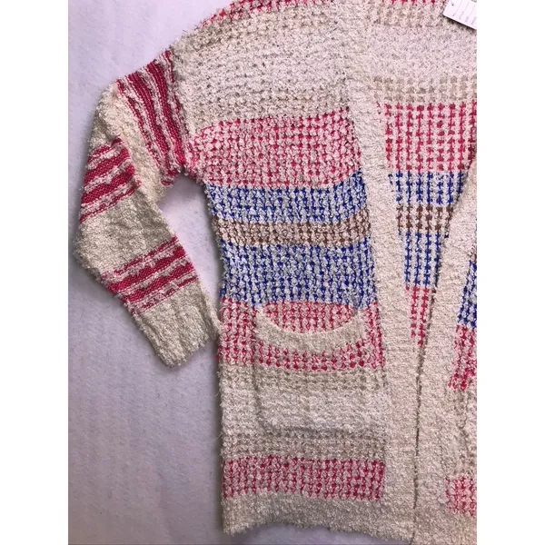 Adora Cardigan Sweater Womens 2XL 3XL Ivory Red Blue Striped Open Front‎ - Image 6