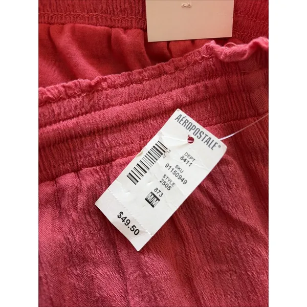 Aeropostale Crochet Inset High Low Maxi Skirt Womens M Pink Boho Rayon Gauze - Image 7