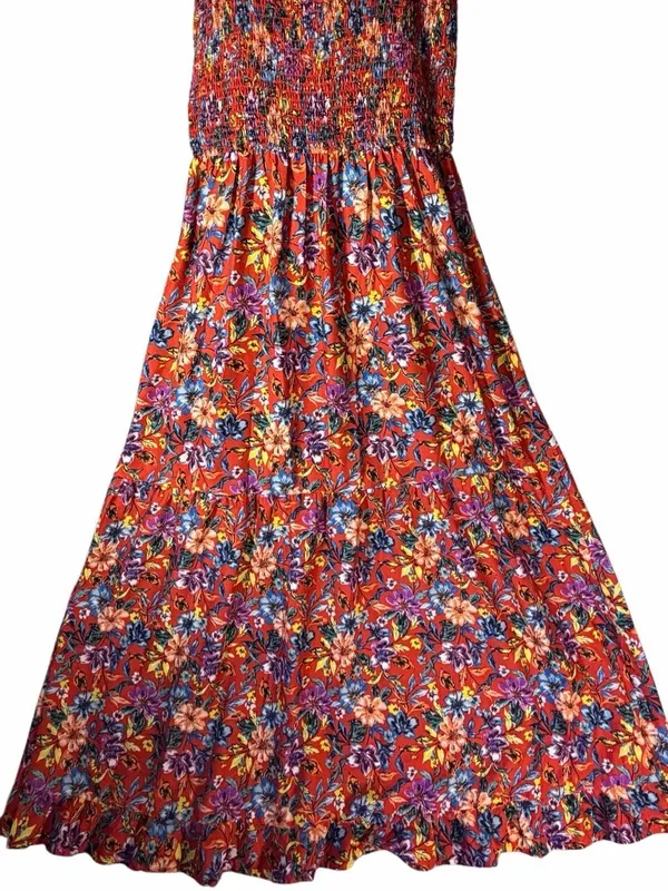 Band of Gypsies Collective XL Floral Smocked Maxi Dress Red Orange Ruffle Boho Sundress - Image 4