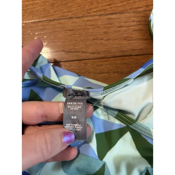 NWOT Aerie Blue Green One Piece Halter Swimsuit Medium - Image 6