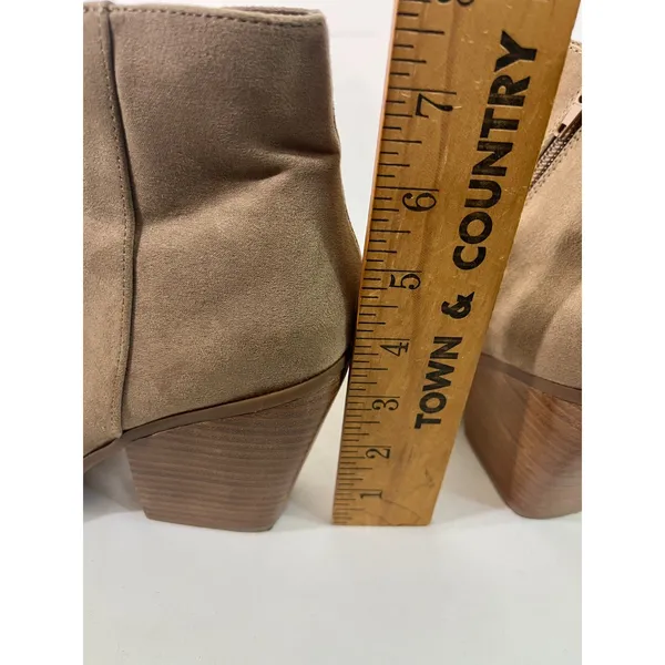 MADDEN Girl Women Suede Block Heel Ankle Boots Side Zip Pointed Toe Tan Sz 8.5‎ - Image 7