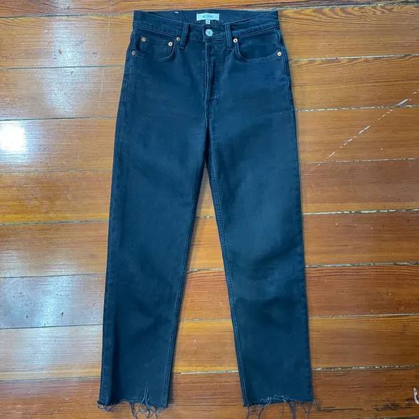 RE/DONE 70s High Rise Stove Pipe Washed Noir Black Raw Hem Jeans 26💛🎀 - Image 6