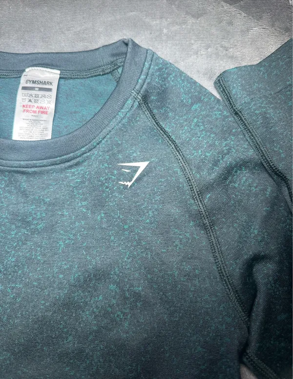 Gymshark Dark Teal Adapt Fleck Seamless Long Sleeve Crop Top - Image 3