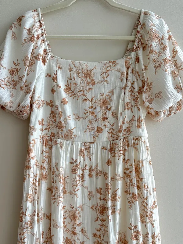 Blu Pepper Floral Puff Sleeve Mini Dress, White/Brown, Size Medium - Image 3