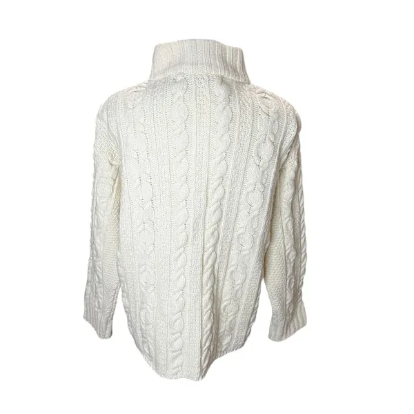 Inis Crafts Ireland Merino Wool Fisherman Cable Knit Zip Sweater Cream Small - Image 5