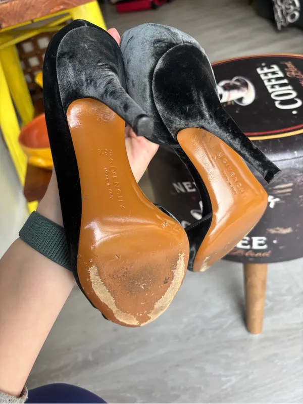 Givenchy Black Velvet Peep-Toe D'Orsay Pumps — Sz 38.5 — Good Used Condition - Image 3