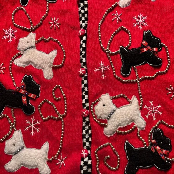 KIKIT Sweater Christmas Scottie Dogs Women's Size M Ugly‎ Christmas Sweater - Image 6
