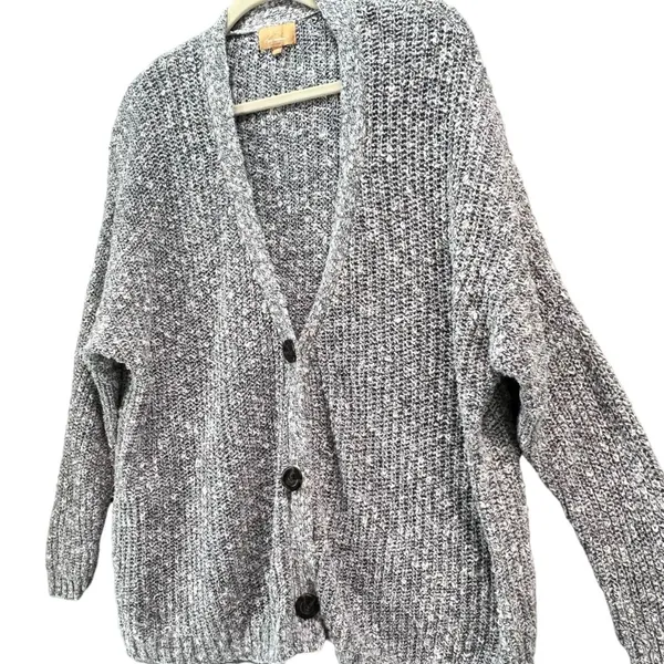Lazy Sweater Ribbed‎ Knit Cardigan S Gray Dolman Linen Blend Chunky Relaxed - Image 4