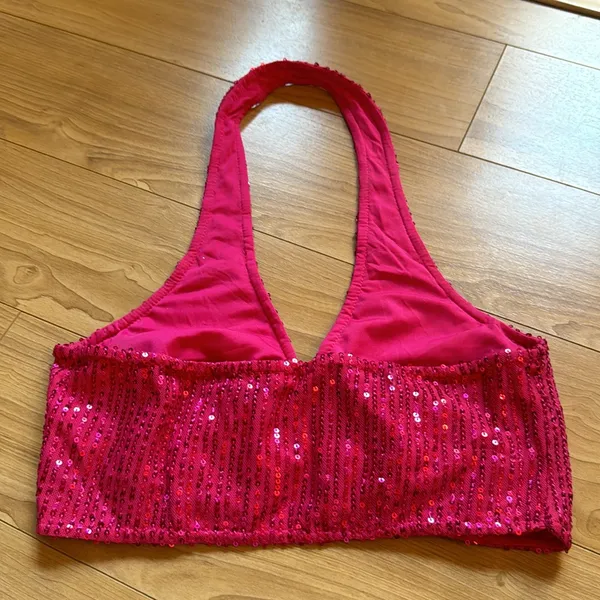 ELQUCHOU PINK SEQUIN CROP TOP Size M - Image 3