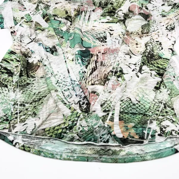 Tryst Womens S T-Shirt‎ Twist Front Round Neck Abstract Green Pink White Active - Image 5