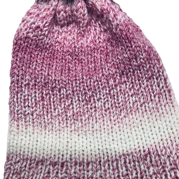 Handmade pom hat rose pink knit slouchy removable faux fur pompom adult winter - Image 7