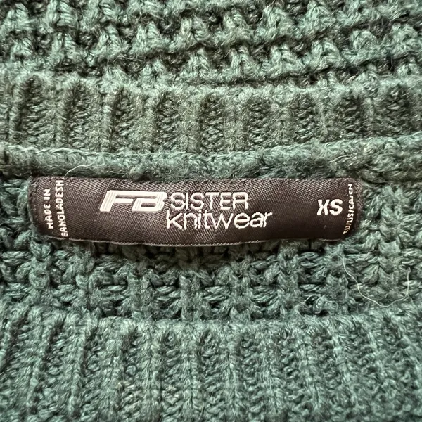 FB Sister Knitwear Green Chunky Knit Varsity‎ Sweater Crop - Image 5