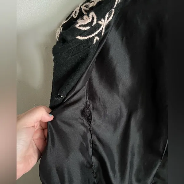 Vintage Y2K Focus by Shani Black Floral Embroidered Wool Blend Jacket XL - Image 7