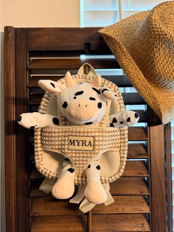 Myra Bag Plush Cow Kids Backpack in Cream and Black - Image 4