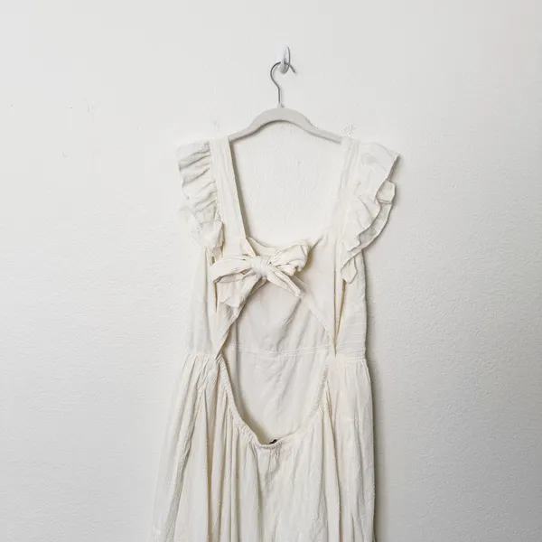 [Madewell] Cream Ruffle Strap Textural Striped Tiered Midi Dress Cutout Back 2X - Image 5