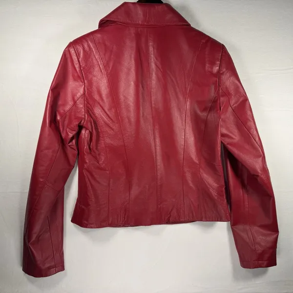 Vintage Yvonne de Marie Size Small Red Leather Jacket Moto Biker 80s - Image 11