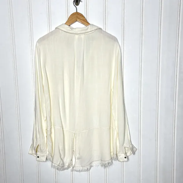 The Porter Collective Off White Cowgirl Frayed Hem Button Up Tunic Shirt 350 - Image 9