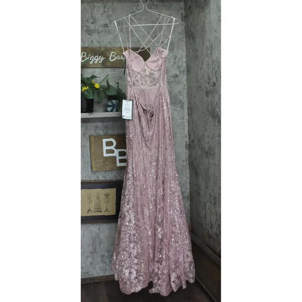 Blondie Nites Juniors Glitter Sequined Corset-Bodice Gown Dress Rose Pink 13 - Image 2