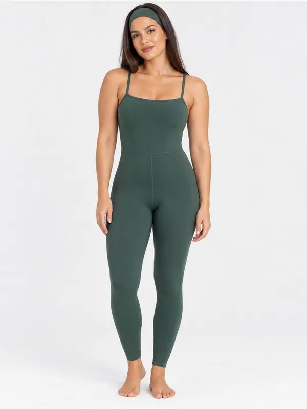 All in Motion M Green Open Back Active Jumpsuit Unitard Square Neck Workout - Image 3