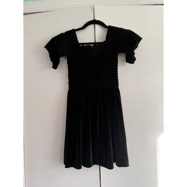 Urban Outfitters Womens Black Plush Velvet‎ Smocked Ruffle Sleeve Mini Dress XS - Image 2