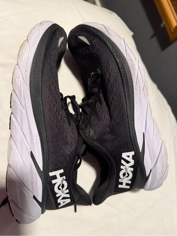 Hoka one clifton 8 women Black and White Athletic Running Shoes size 6.5B - Image 4