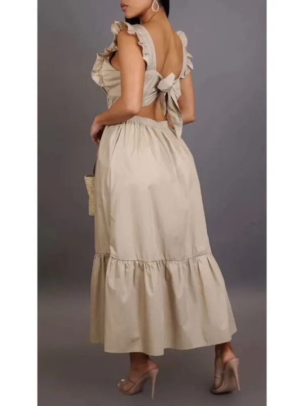 Mable Cotton Poplin Tiered Midi Dress Size Small Tan Cottagecore Milkmaid Boho - Image 2