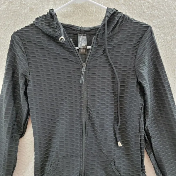 New Mix L/S Full Zip Activewear Hooded Jacket Women's Small Black Textured - Image 2