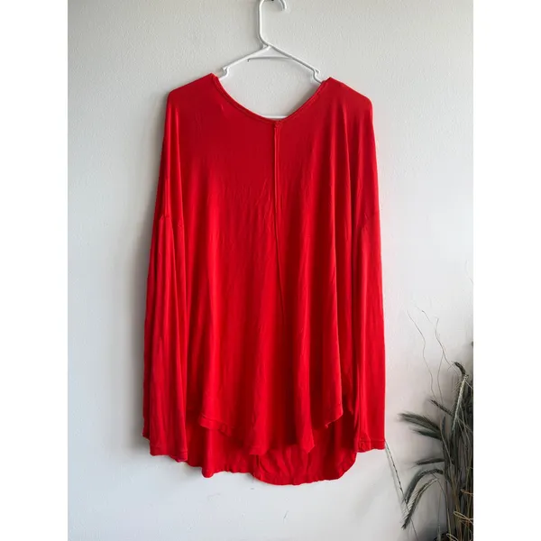 Free People We The Free Womens Red V Neck Long Sleeve‎ Oversized Tunic Top M - Image 3