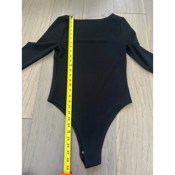 A New Day Black Ribbed Square Neck Bodysuit Medium - Image 8