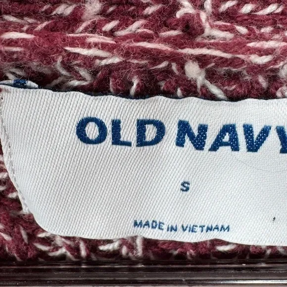 Old Navy‎ Marled Pointelle Knit V Neck Crop Cardigan Sweater Burgundy Red Small - Image 11