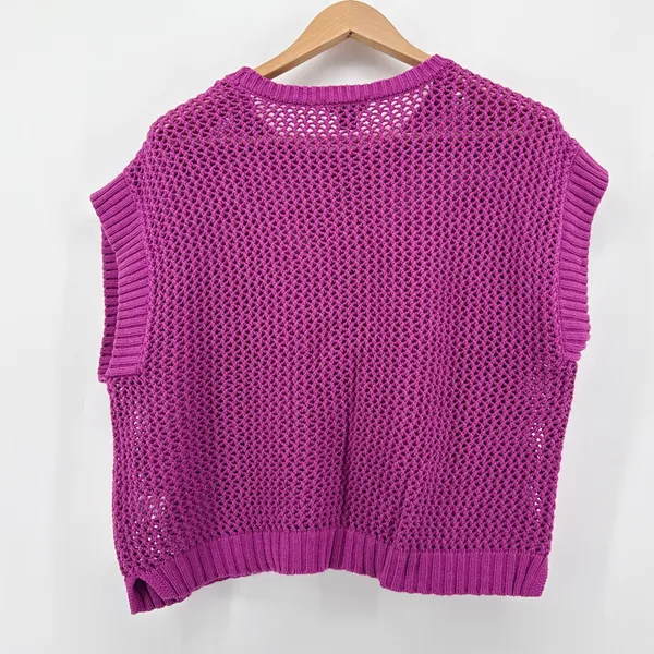 Halogen Open Stitch Cotton Crop Sweater Vest Size Large Magenta Crew Neck‎ - Image 6