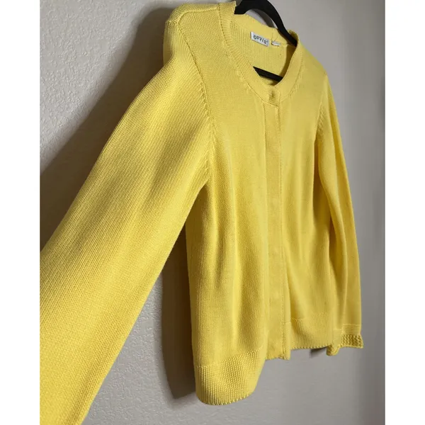 Orvis Womens‎ Medium Yellow Button Front Cardigan Sweater Knit Preppy Career - Image 5