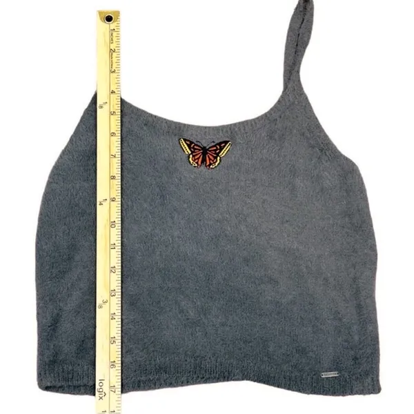 Hollister Women’s Retro Y2K Fuzzy Butterfly Gray Tank Top Size Large - Image 6