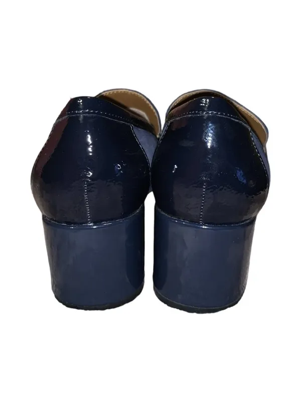 Donald Pliner 8 Kressida Tassel Loafer Pumps Blue Suede patent Block Heel Chunky - Image 4