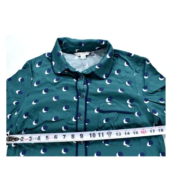 Boden Teal Green Crescent Moon Polka Dot Shirt Dress US 8R Navy Piping Belted - Image 8