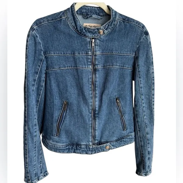 Free People We The Free Fast Lane Motto Denim Jacket Medium - Image 5